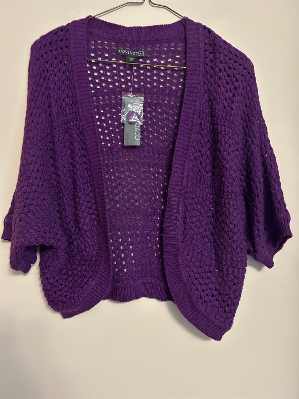 Covington Purple Openwork Knit Shrug NWT size LP
